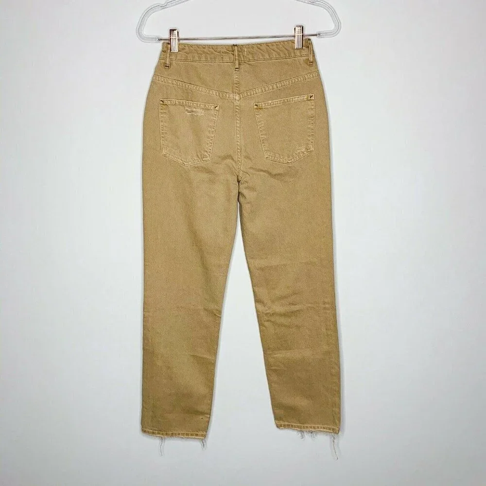 WE THE FREE Jeans Women Size 26‎ Tan Dakota Straight Leg Distressed